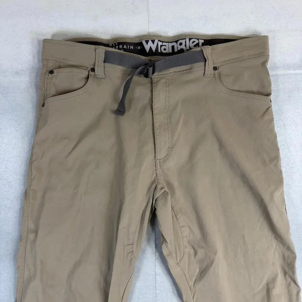 Wrangler ATG Pants Mens 40x30 Beige Belted Outdoor Hiking All Terrain Gear Cinch